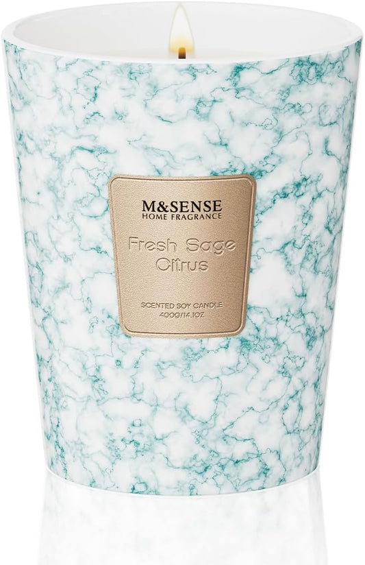 M&SENSE FreshSage Citrus Scented Candles for Home, Lead-Free Wick Highly Scented Jar Candles, 14.1