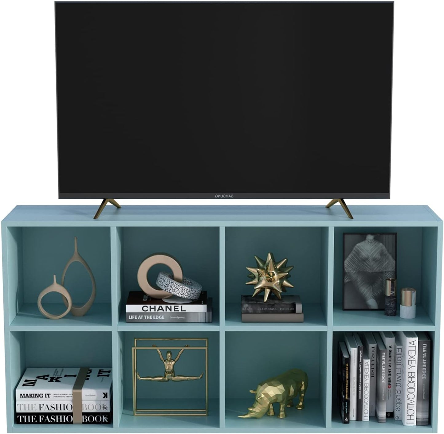 8-Cube Storage Shelf Bookcase - Wooden 4-Tier Floor Standing Open Bookshelf, Modern TV Stand up to
