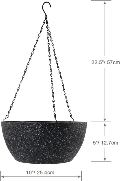10 inch Hanging Planters for Outdoor Indoor Plants with Drainage Holes and Chain, 2 Pack Round
