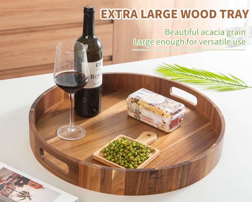Extra Large Round Ottoman Coffee Table Tray, 22" Big Kitchen Serving Trays for Huge Ottoman Counter