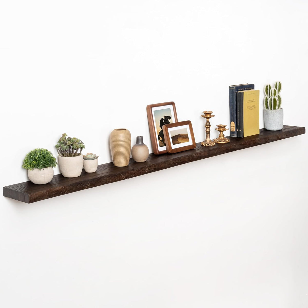 72" Floating Shelves, Live Edge Elm Wood Floating Shelf for Wall, Wall-Mounted Display Shelves with