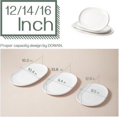 DOWAN Large Serving Platter, 16"/14"/12" Porcelain Platters for Entertaining Wedding Party, White