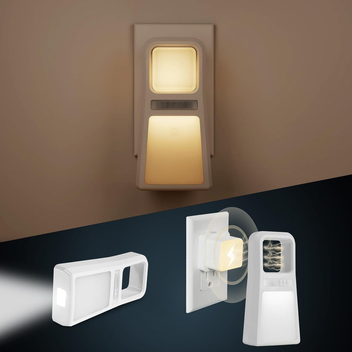 Dawnrise 2 Pack 5-in-1 Power Failure Night Light, Multifunctional Rechargeable Motion Sensor Night