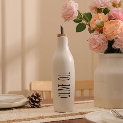 HOMCDALY Ceramic Olive Oil Dispenser for Kitchen, Stoneware 16oz Oil Cruet and Vinegar Bottles