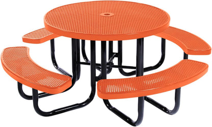 Heavy-Duty Portable Outdoor Picnic Table with Umbrella Hole, Punched Steel Commercial-Grade Patio