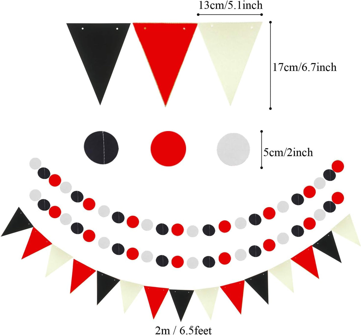 ZERODECO Party Decoration, 21 Pcs Black and Red Hanging Paper Fans Pom Poms Flowers, Garlands