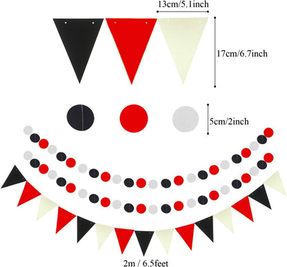 ZERODECO Party Decoration, 21 Pcs Black and Red Hanging Paper Fans Pom Poms Flowers, Garlands