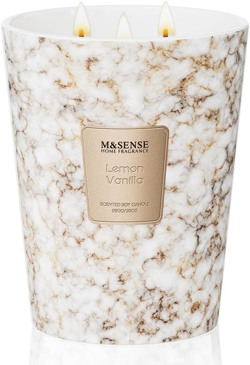 M&SENSE Sugared Lemon Zest Scented Candles for Home, 3-Wick Highly Scented Jar Candles, Extra Large