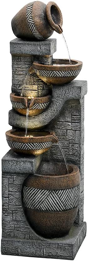 Naturefalls 42.5” H Modern Outdoor Fountain - 5 Bowls Outdoor Garden Fountains with Contemporary