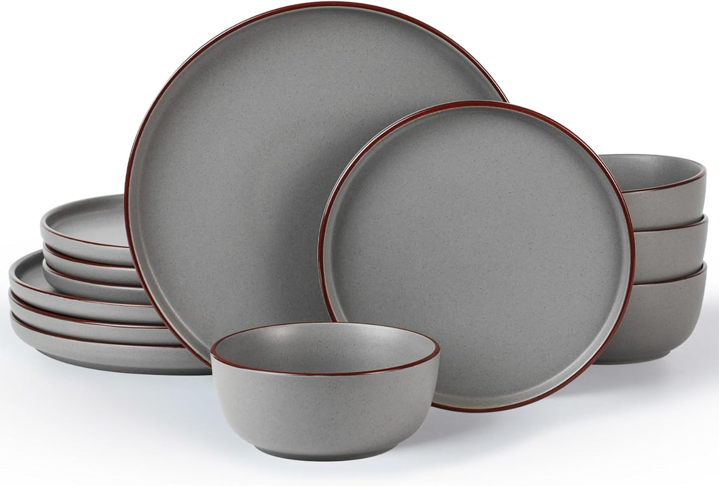 Famiware Mercury Plates and Bowls Sets, 12 Pieces Stoneware Dinnerware Sets, Dishes Set for 4
