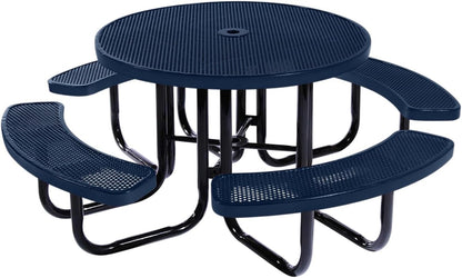 Coated Outdoor Furniture Heavy-Duty Portable Outdoor Picnic Table with Umbrella Hole, Punched Steel
