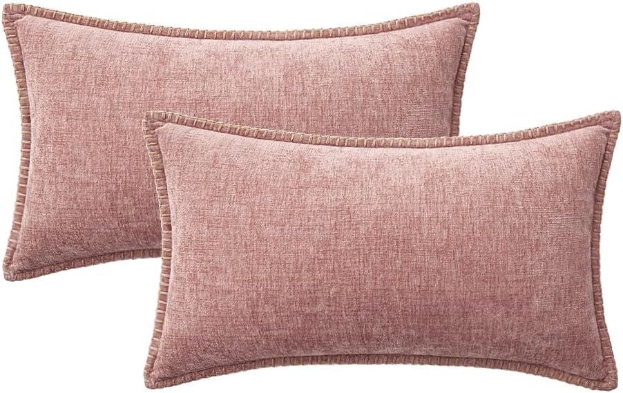 MIULEE Pack of 2 Couch Throw Pillow Covers 12x20 Inch Blush Pink Farmhouse Decorative Pillow Covers