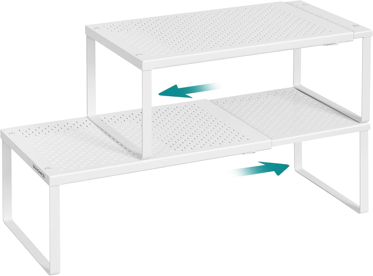 SONGMICS Spice Racks, Set of 2 Expandable Kitchen Countertop Shelves, Small Cupboard Organizers