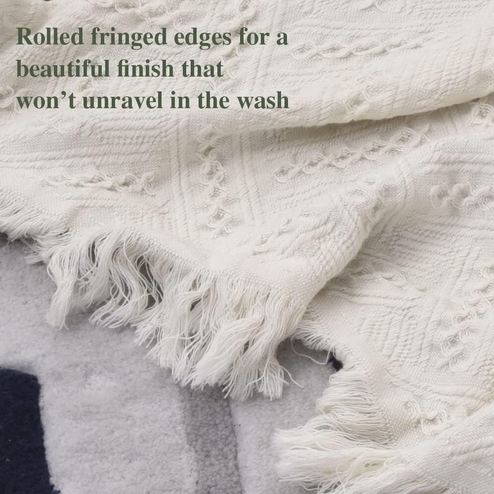Simple&Opulence 100% Cotton Throw Blanket for Bed, Couch, Boho Luxury Geometric Knit Woven Blanket