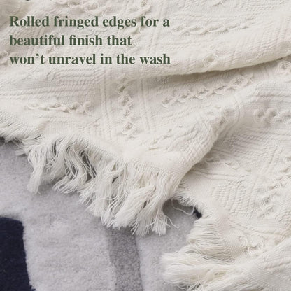 Simple&Opulence 100% Cotton Throw Blanket for Bed, Couch, Boho Luxury Geometric Knit Woven Blanket