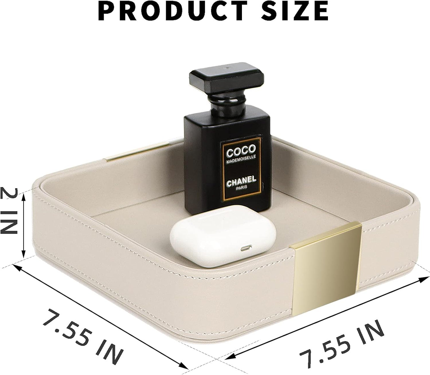SANZIE Luxury Leather Desktop Storage Small Catchall Organizer Decorative Tray for Entryway Table