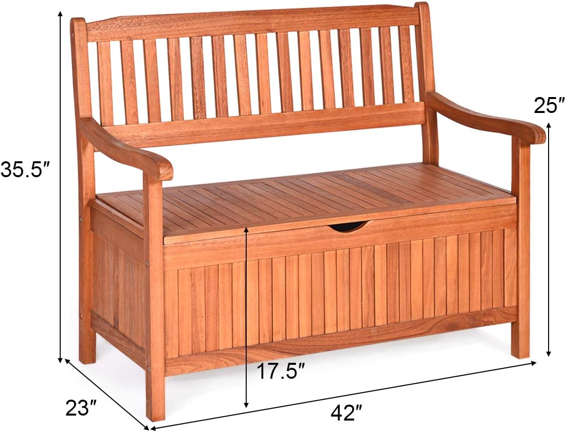 Tangkula Outdoor Wood Storage Bench Deck Box, Entryway Porch Storage Bench with Inner Removable