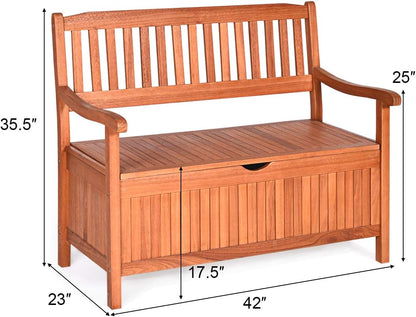 Tangkula Outdoor Wood Storage Bench Deck Box, Entryway Porch Storage Bench with Inner Removable