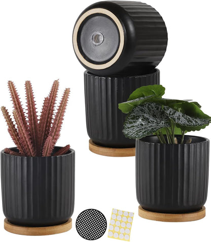 TAMAYKIM 4 Inch Small Cylinder Ceramic Plant Pots with Drainage Holes, Modern Indoor Planters with
