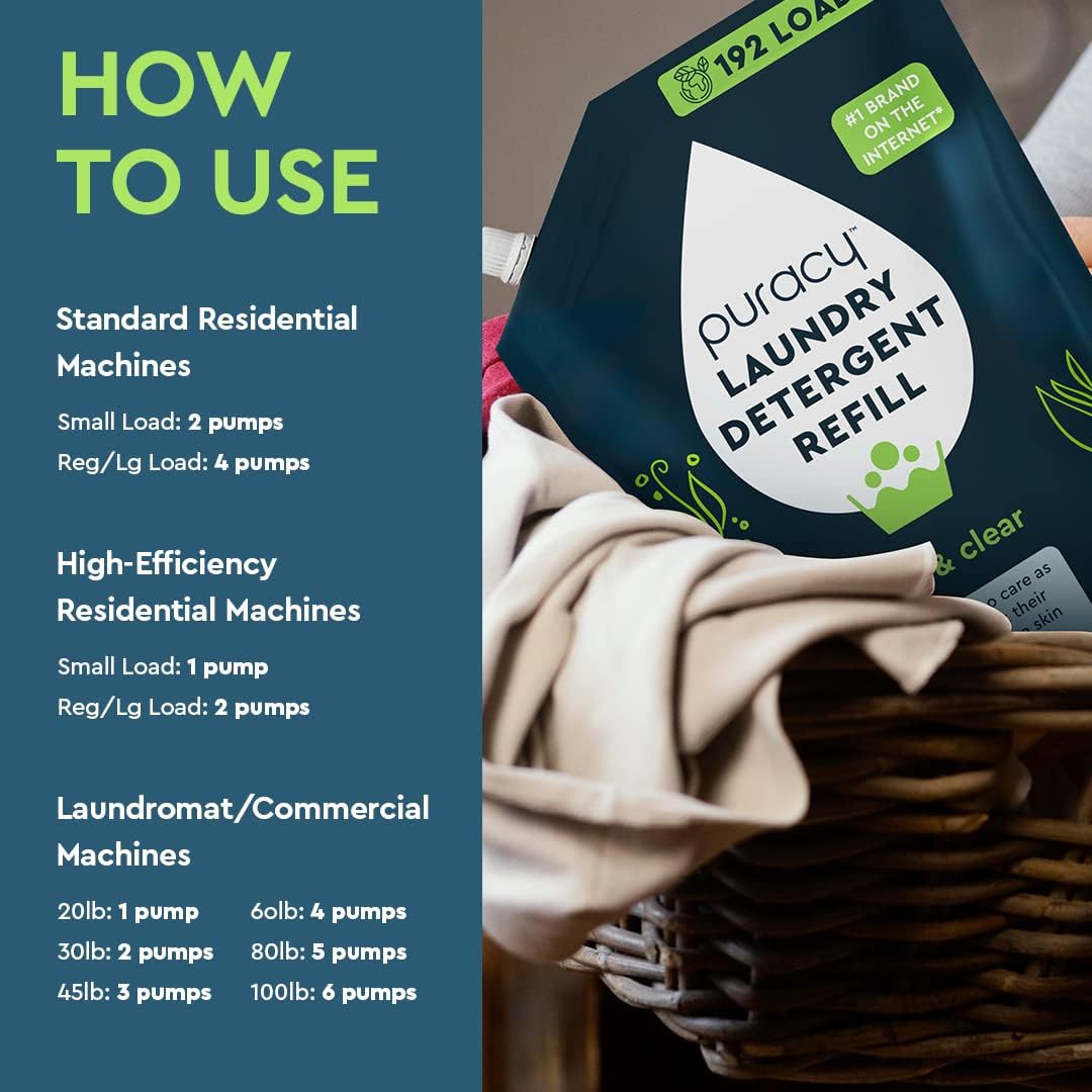 Puracy Laundry Detergent Refill - Enzyme-Powered Liquid Detergent Concentrate, Natural Laundry