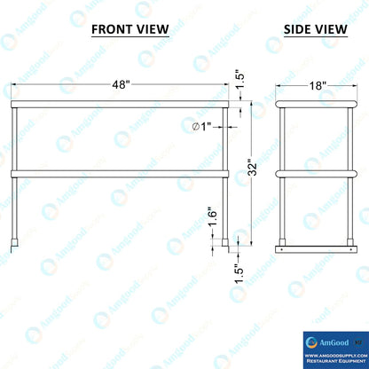 AmGood Stainless Steel Double-Tier Shelf | Work Table Overshelf | NSF Certified | Fits Over Tables