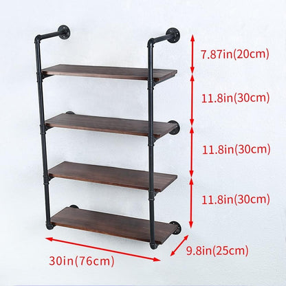 Industrial Pipe Shelving Wall Mounted,30in Rustic Metal Floating Shelves,Steampunk Real Wood Book