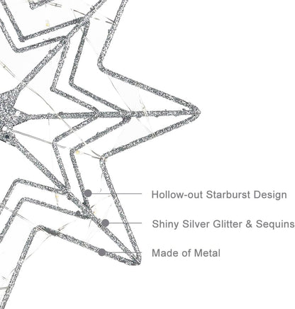 hogardeck Christmas Tree Topper, Glittered Silver 8-Pointed Star Tree Topper for Christmas Treetop
