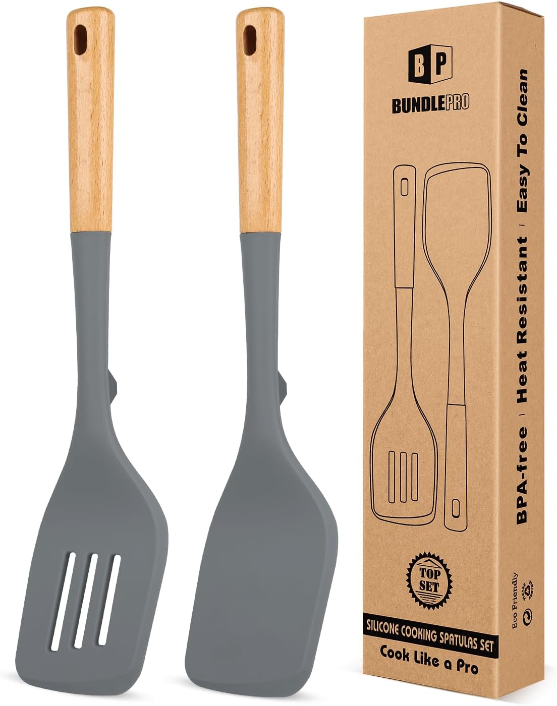Pack of 2 Large Silicone Spatula, Heat Resistant Solid Turner, Non Stick Slotted Spatulas with