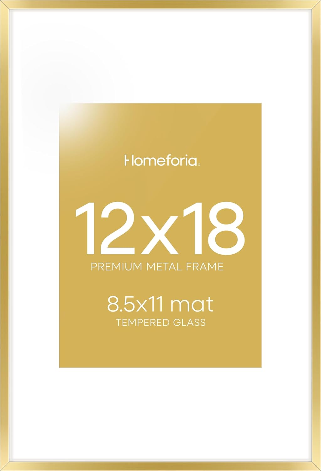 Homeforia 12x18 Picture Frame Gold, High End Metal 12x18 Poster Frames with Mat 8.5x11 Photo, 12 x