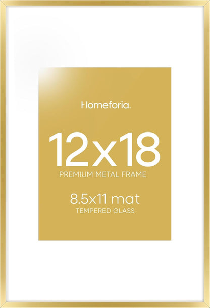 Homeforia 12x18 Picture Frame Gold, High End Metal 12x18 Poster Frames with Mat 8.5x11 Photo, 12 x