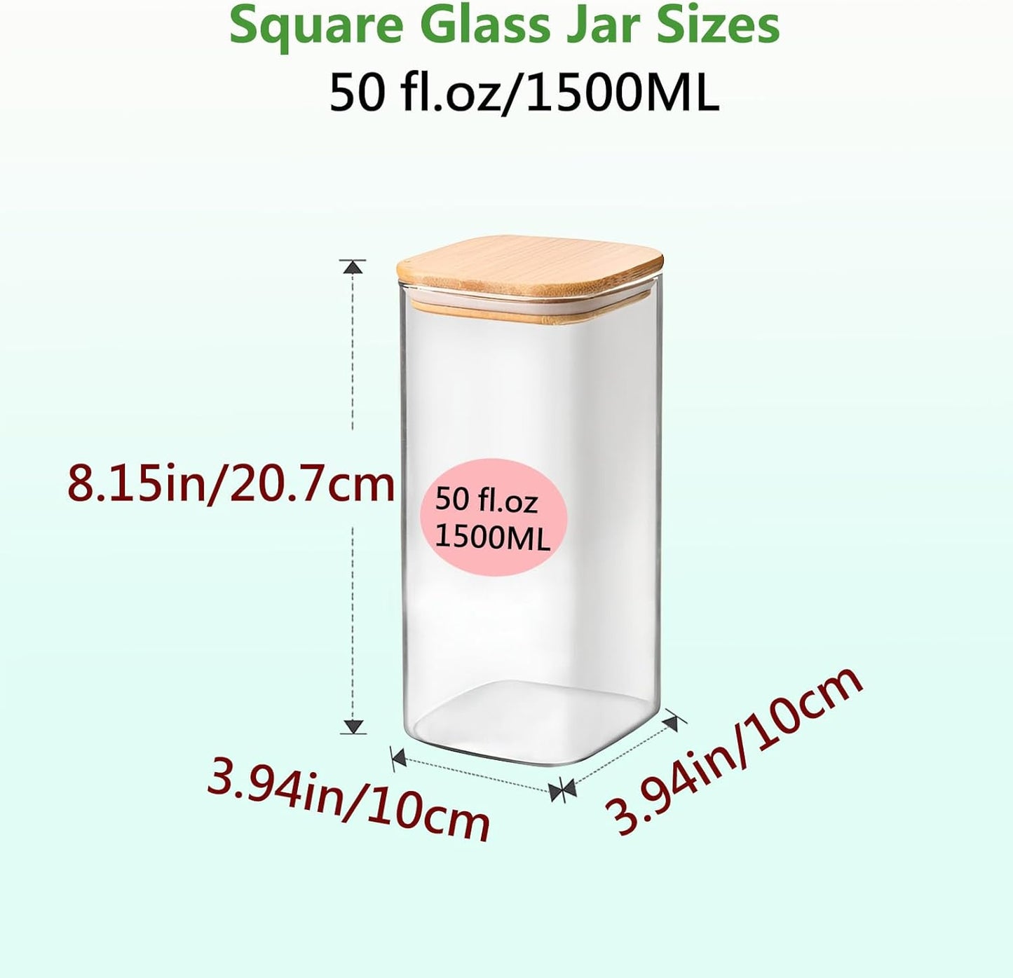 Square Glass Jars Canister with Wood Lid 50 FL OZ [Set of 3], Container Jar with Sealing, Lids for