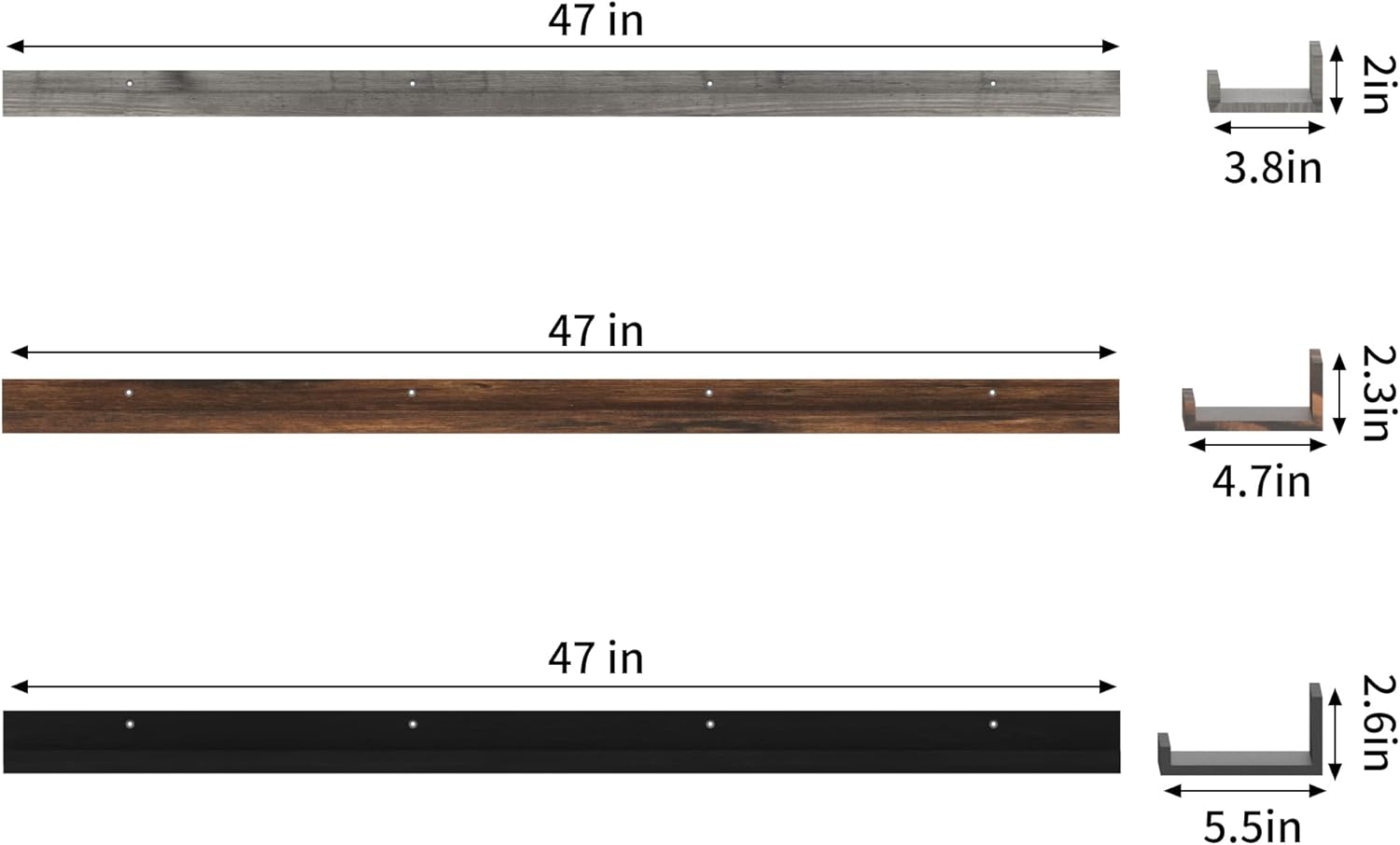 Giftgarden 47 Inch Multi Colors Floating Shelves for Wall Mount, Assorted Colors Wood Wall Shelf