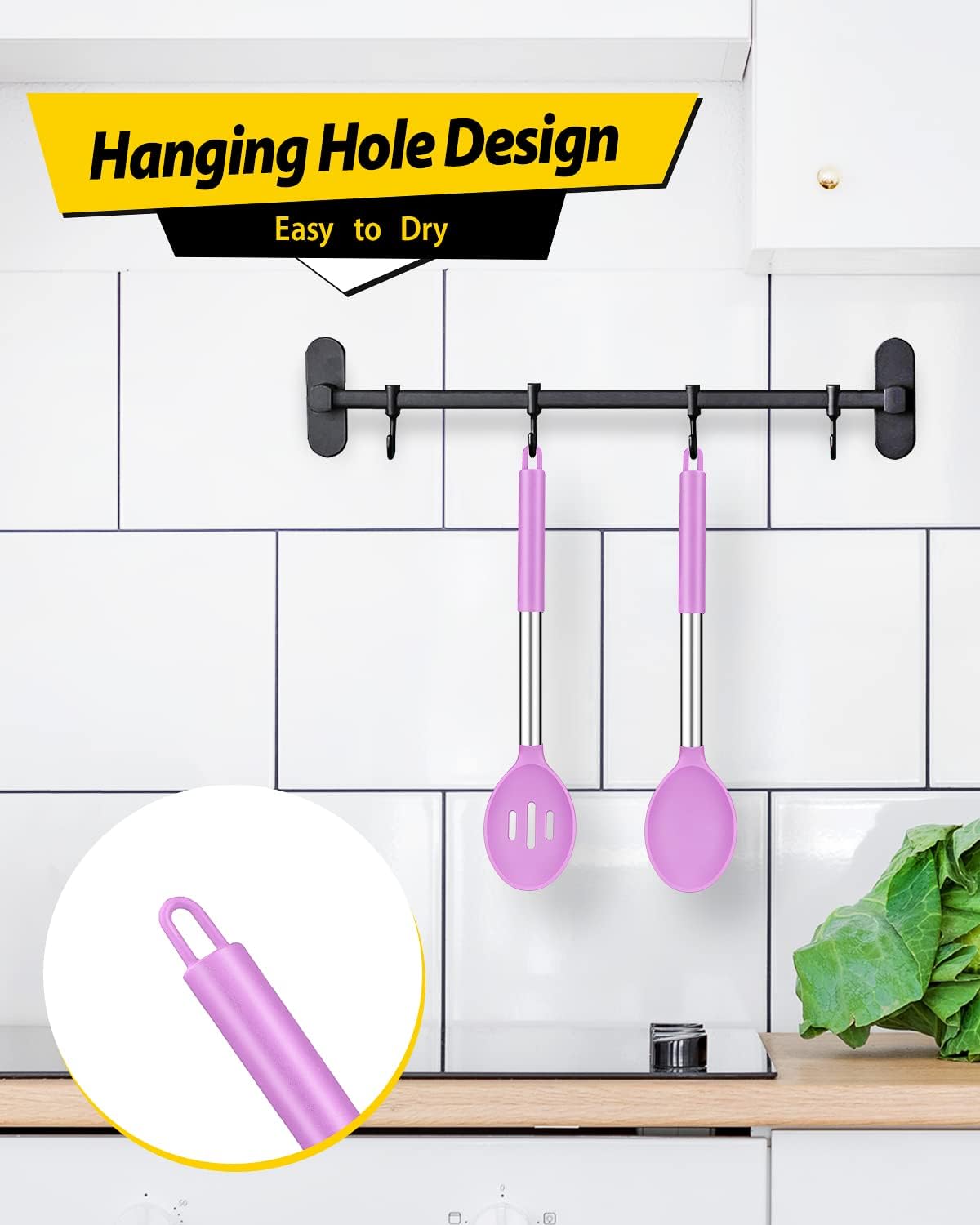 Pack of 2 Large Silicone Cooking Spoons,Non Stick Solid Basting Spoon,Heat-Resistant Kitchen