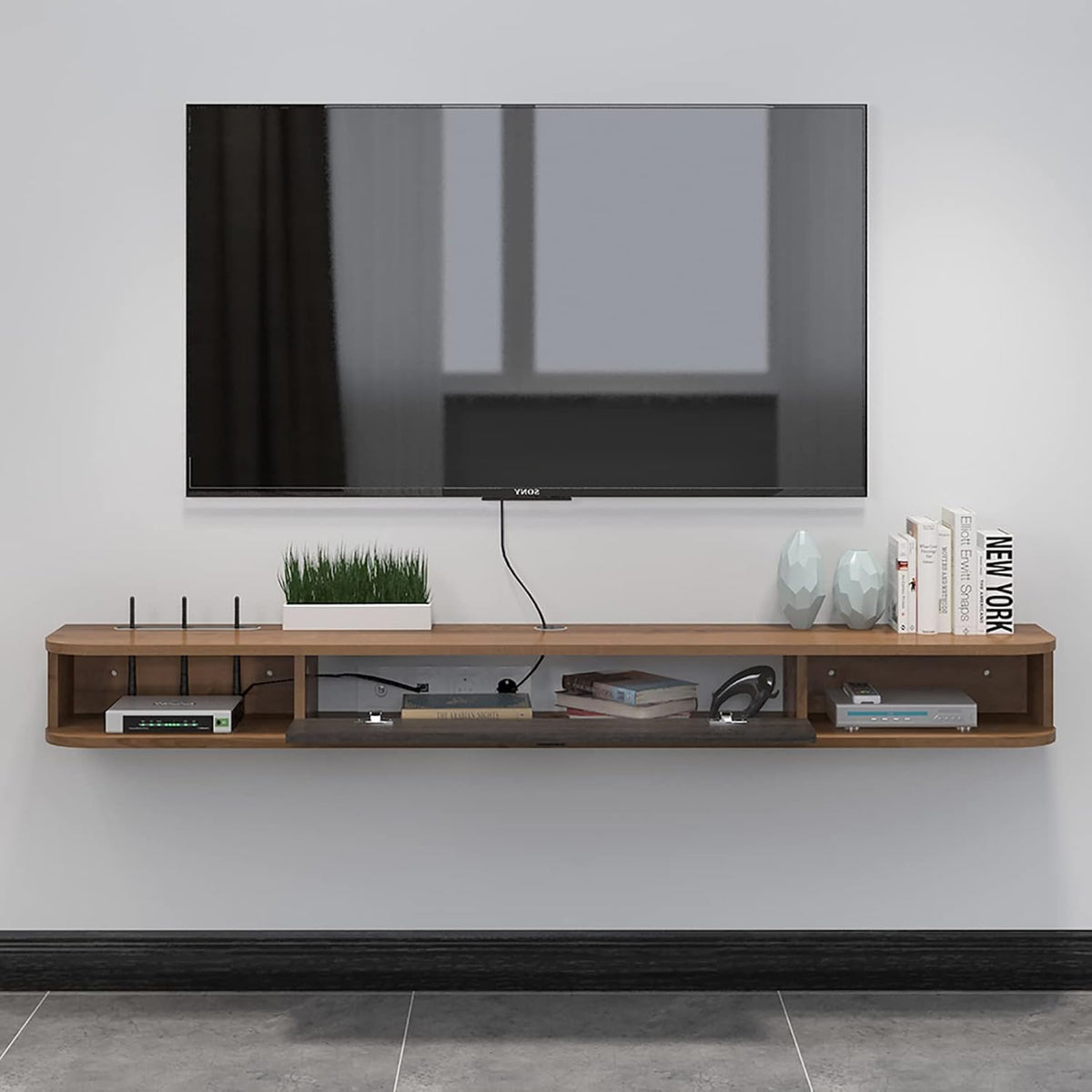 Pmnianhua Floating TV Shelf, 47'' Wall Mounted TV Stand Floating TV Console Media Entertainment