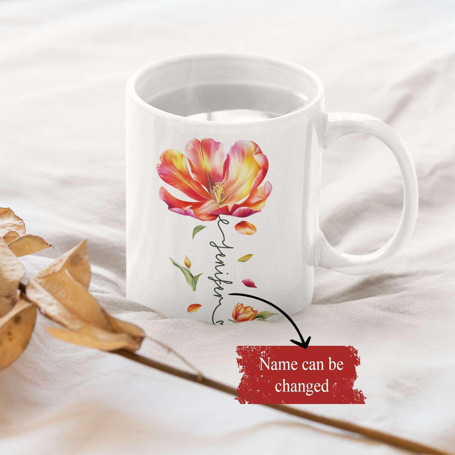 Personalized Flower Blossom Decorative Mug, Custom Name On Flower Coffee Cup, Novelty Floral Accent