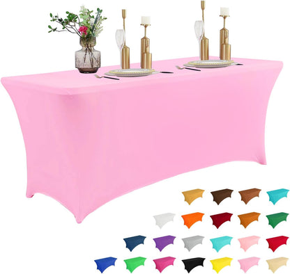 IVAPUPU 8FT Table Cloth for Rectangular Fitted Events Stretch Pink Table Covers Washable Cover