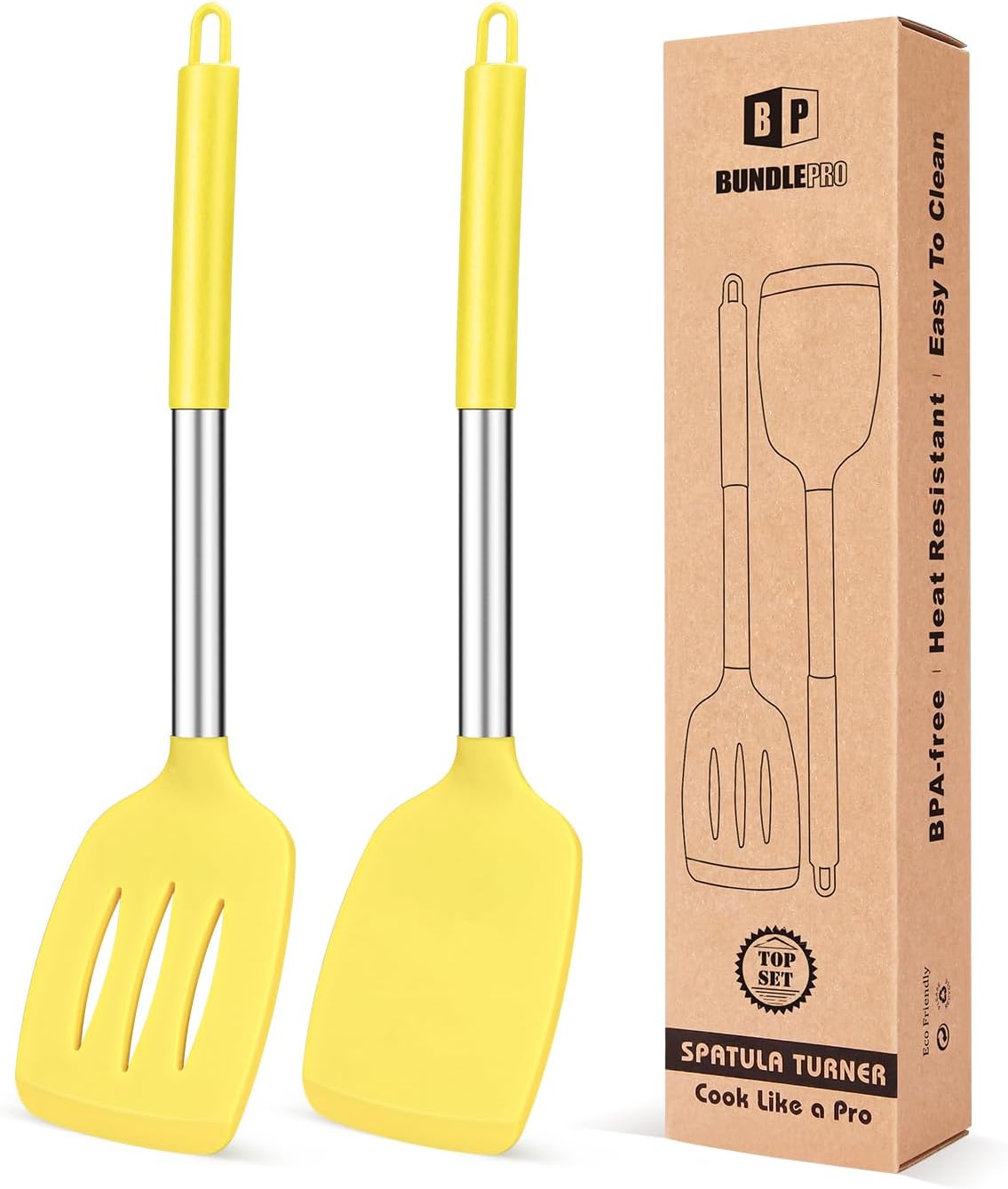 Pack of 2 Silicone Solid Turner, Non Stick Slotted Kitchen Spatulas, High Heat Resistant BPA Free