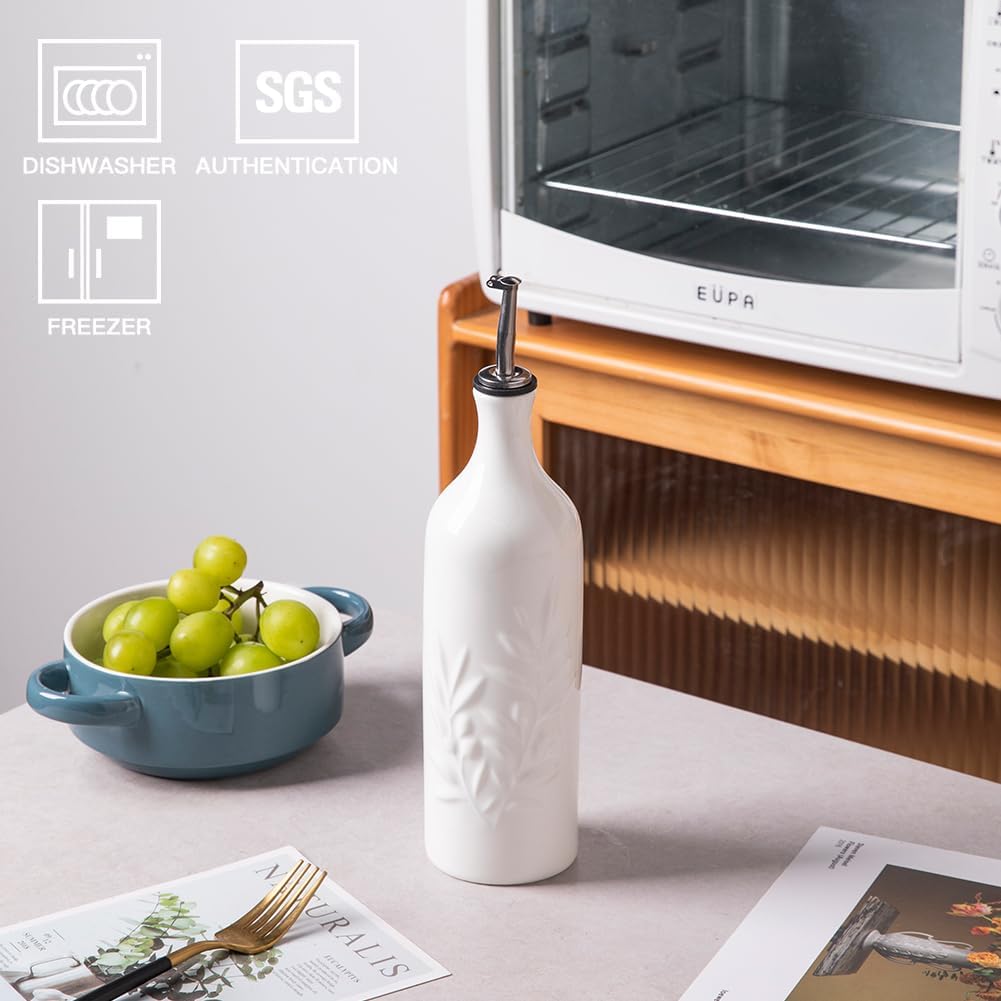 Sweejar Large Ceramic Olive Oil Dispenser Bottle, 24 Oz Relief Opaque Oil Cruet Protects Oil To