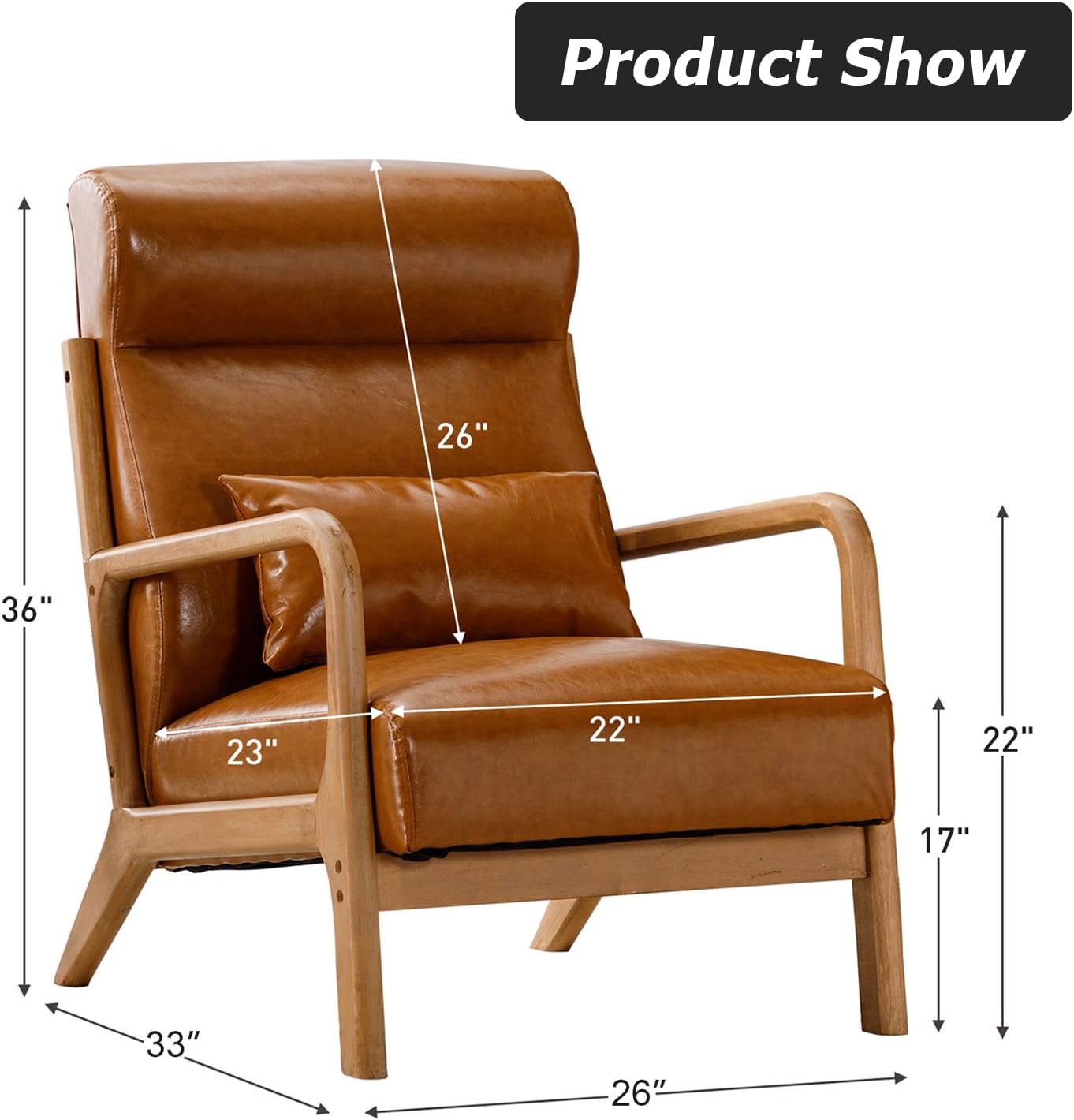 INZOY Mid Century Modern Accent Chair Set of 2, High Back Reading Armchair with Wood Frame, PU