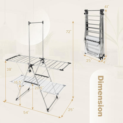 Tangkula Foldable Clothes Drying Rack, 2-Tier Laundry Drying Rack w/Tall Hanging Bar, Height