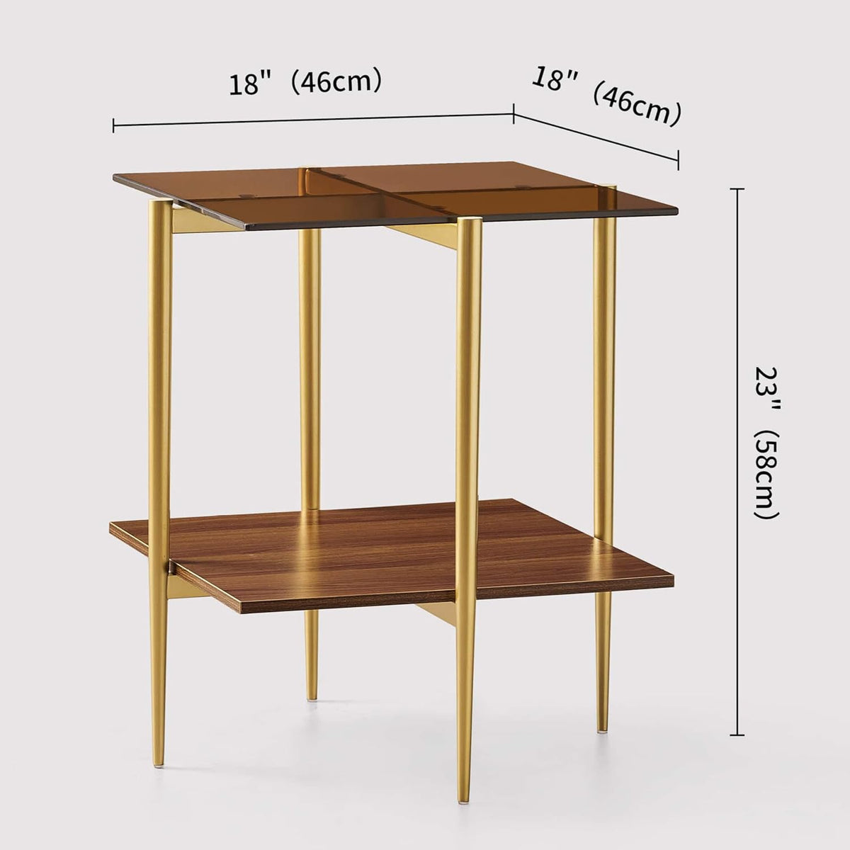 Glass End Table, Mid-Century Modern Design Sofa Table, L41 x W21 x H17, for Living Room, 2-Tier