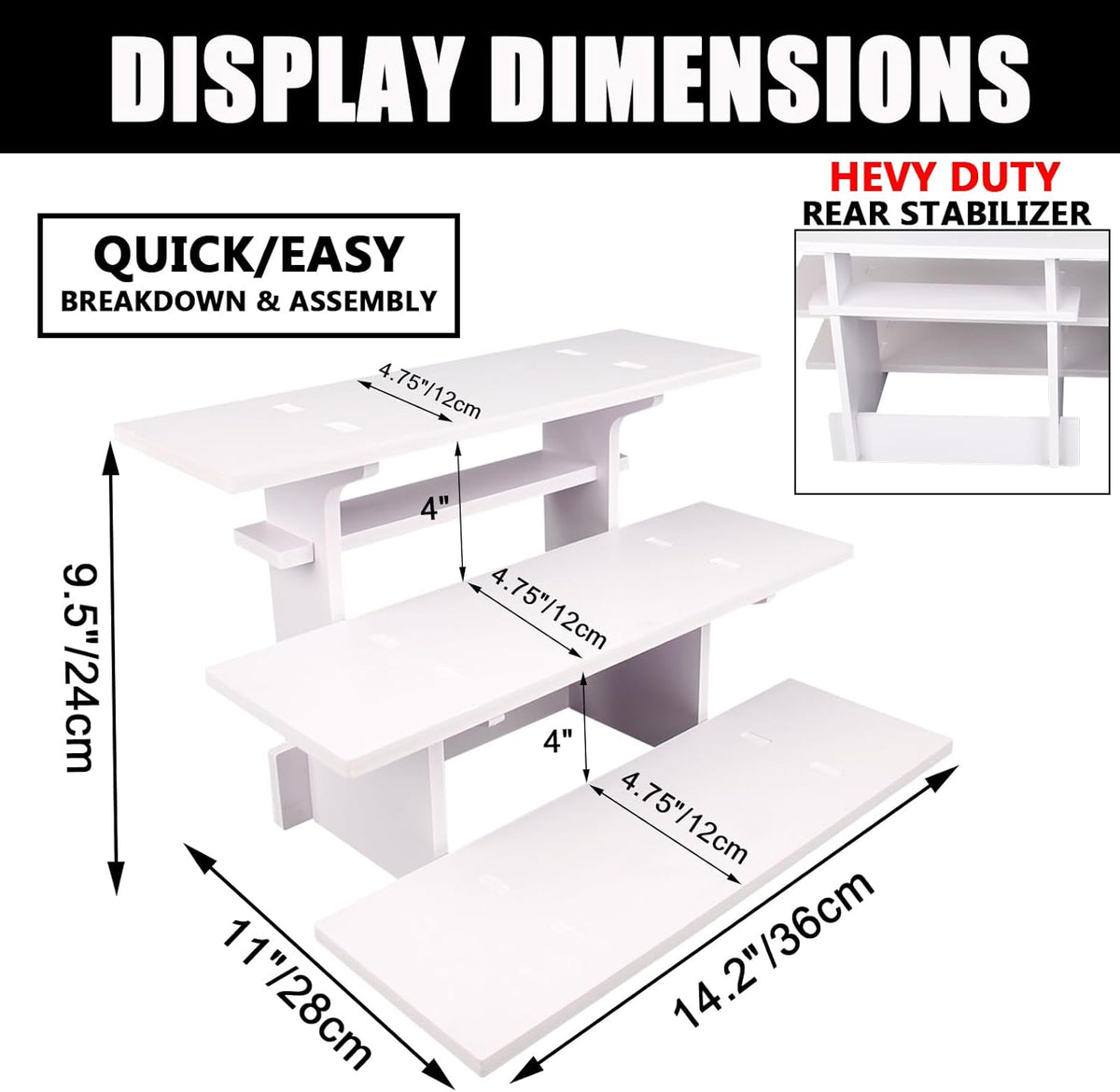 WANLIAN 3-Tier Straight Retail Table Display Stand, Portable Display Rack Shelves for Vendors