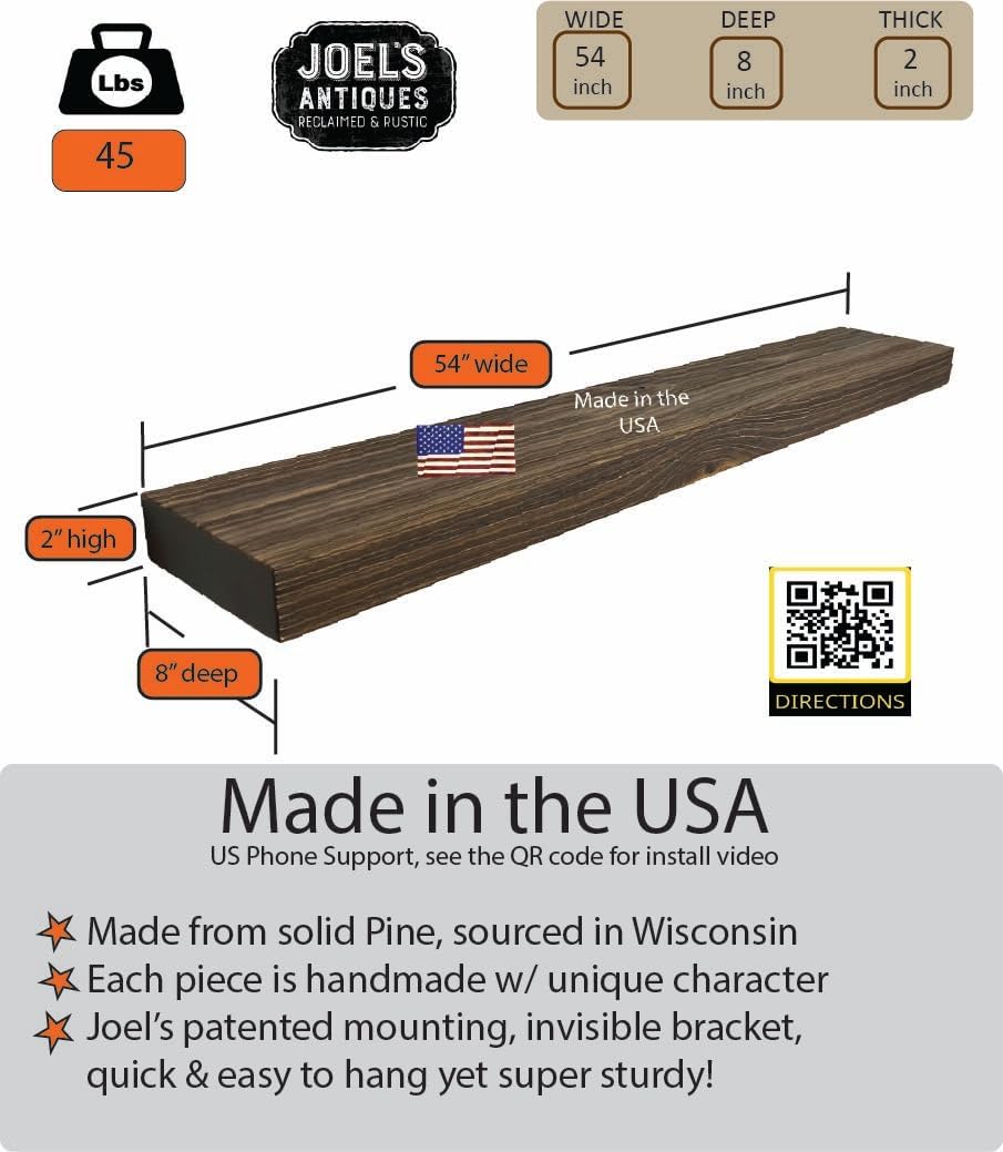 joelsantiques 54 Inch Wooden Floating Shelves for Wall - 54x8x2 in - Made of Natural Wood - Heavy