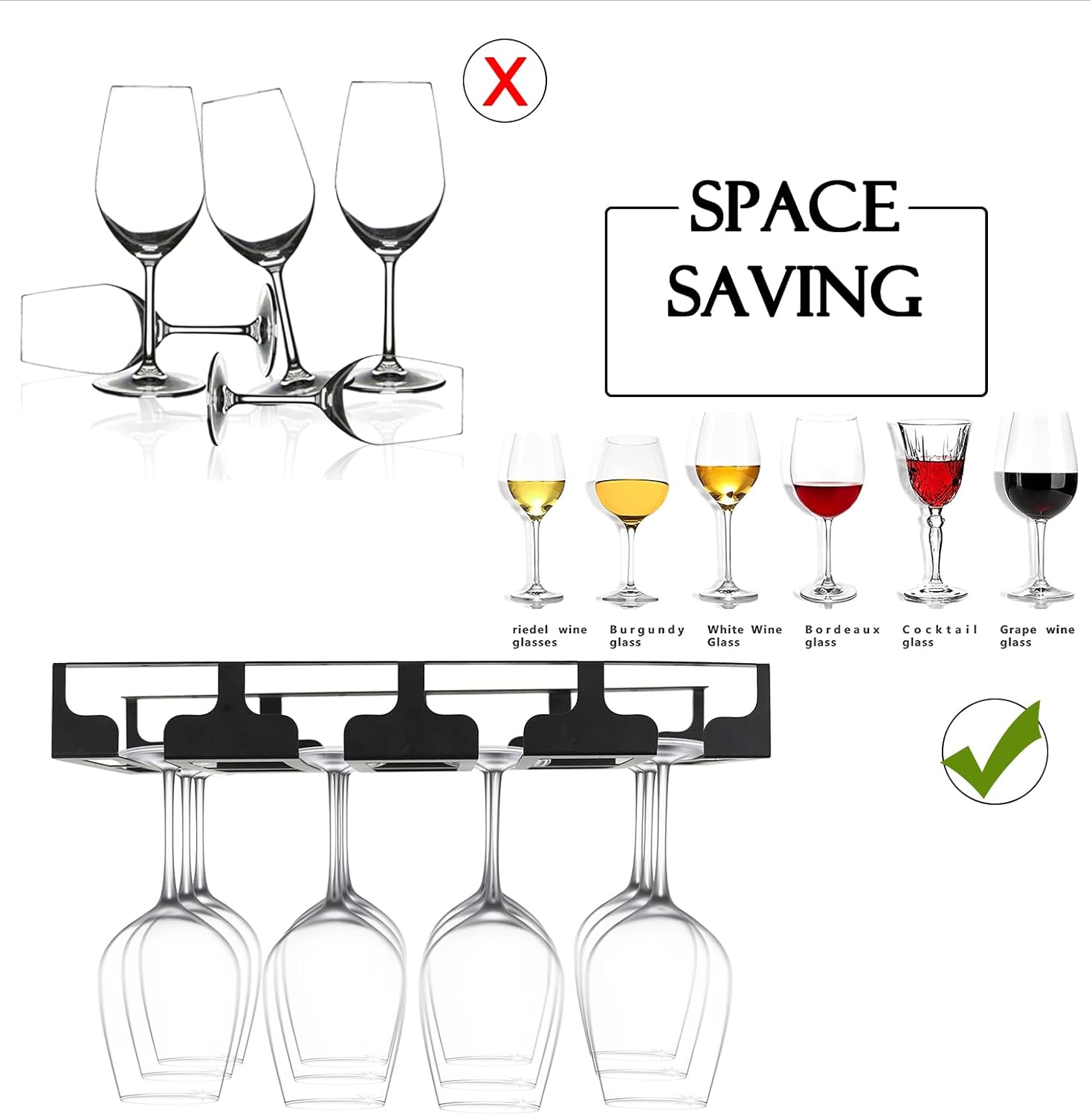 Wine Glass Rack - Under Cabinet Stemware Wine Glass Holder Glasses Storage Hanger Metal Hanging