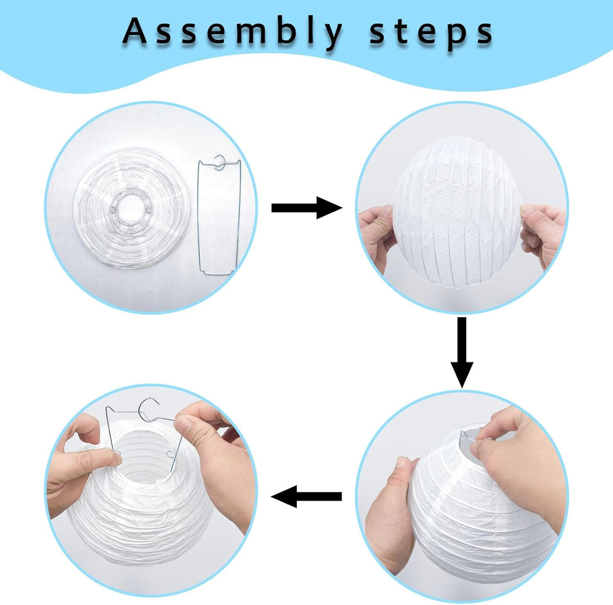 12Pcs Round Paper Lanterns Assorted Sizes (6" 8" 10" 12") for Home Decor, Restaurant, Church