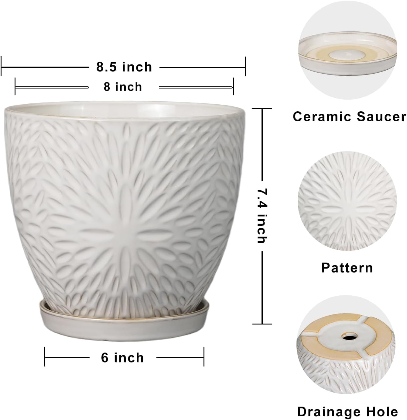G EPGardening 8 Inch Ceramic Plant Pot with Drainage Hole and Saucer Round Planter Pot for Indoor