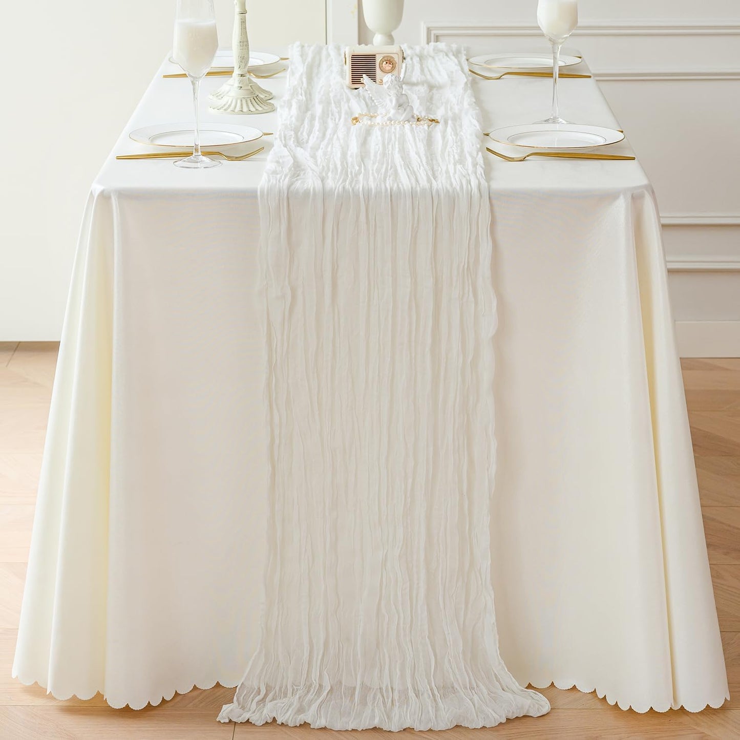 Sioloc Ivory White Cream Cheesecloth Table Runner Fall Autumn Decor for Home 10ft Table Cloth for