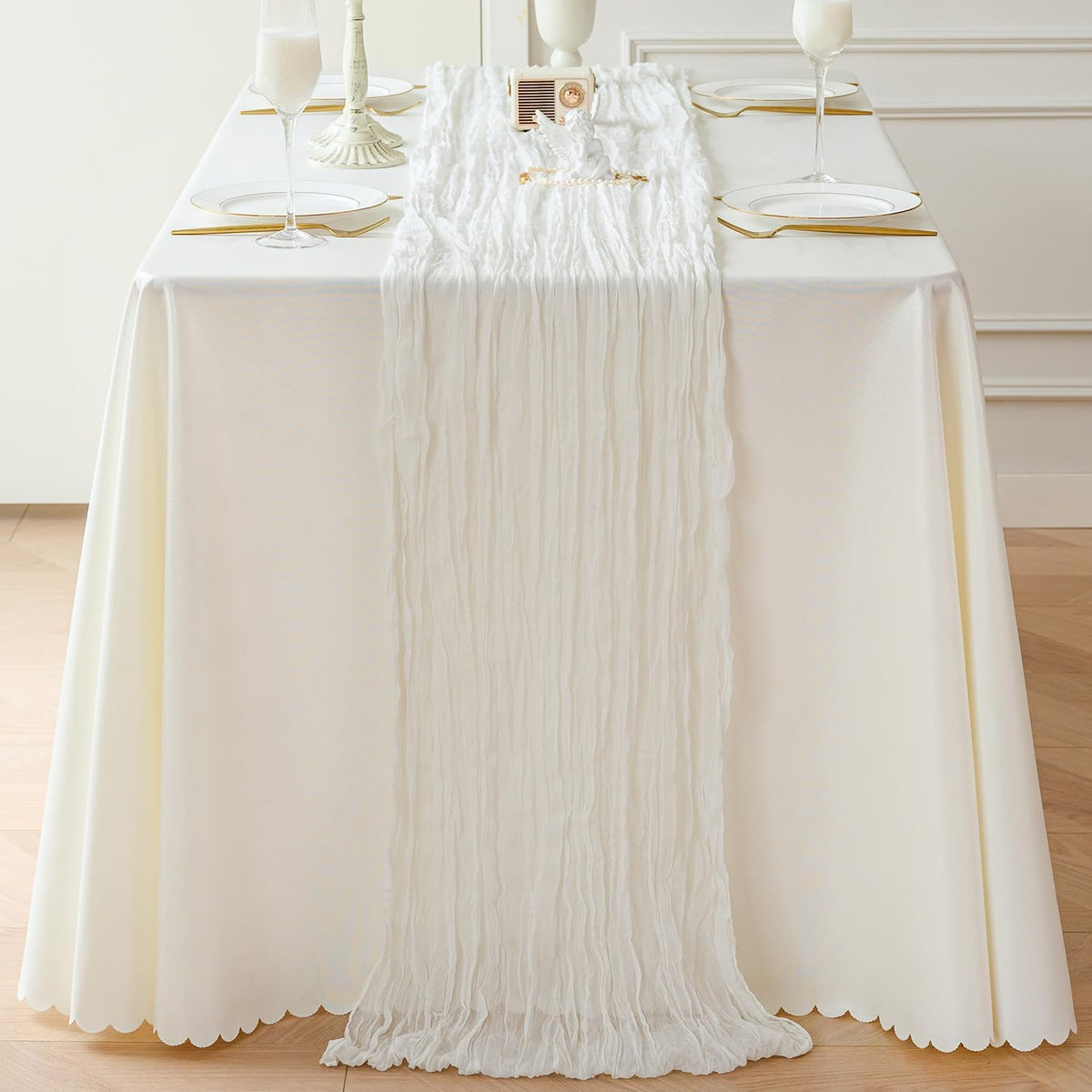 Sioloc Ivory White Cream Cheesecloth Table Runner Fall Autumn Decor for Home 10ft Table Cloth for