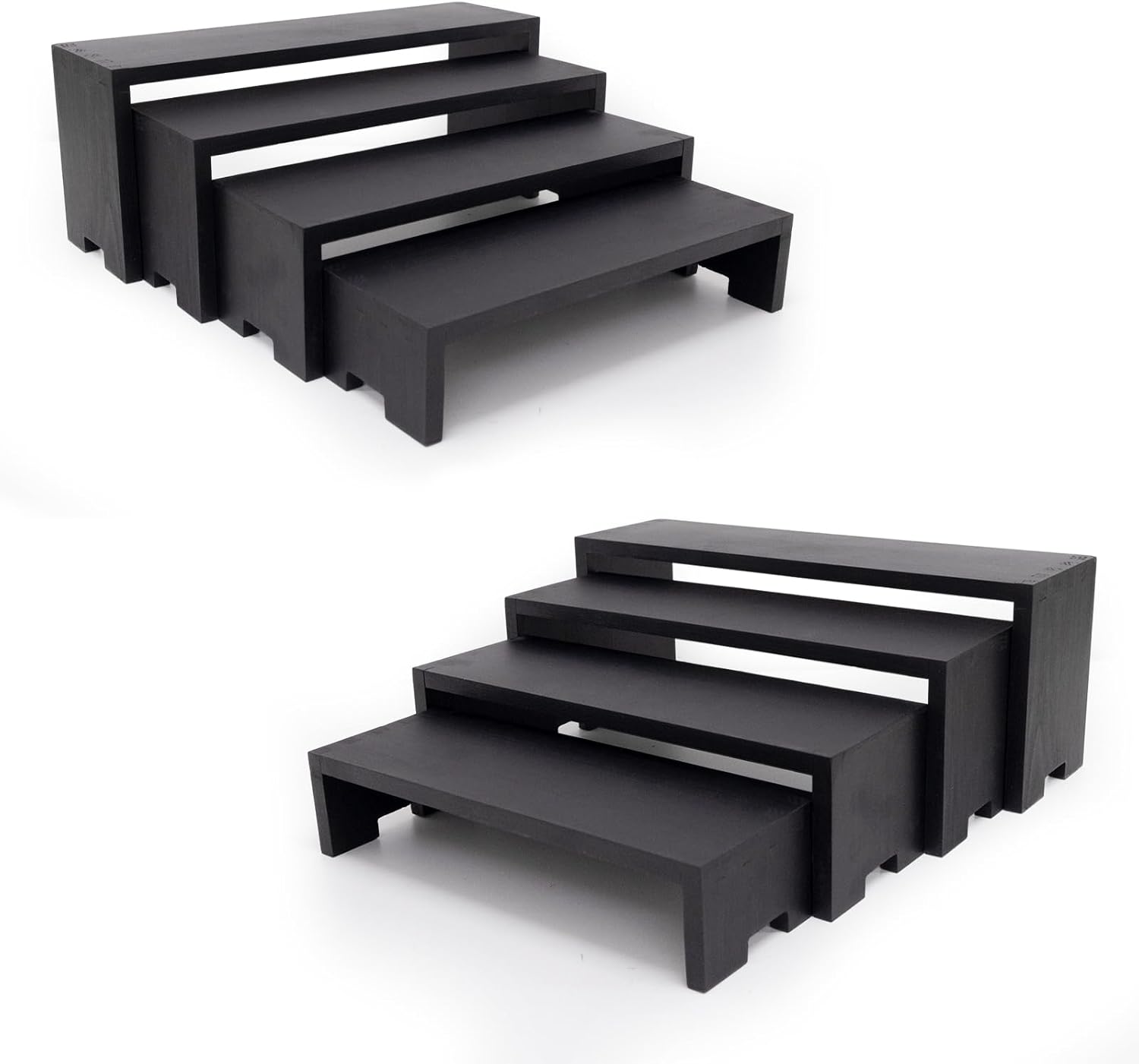 Large Display Wood Risers Wooden Stand 8 Tier Wood Racks Decorative Rectangular, 2 Set 8 Piece