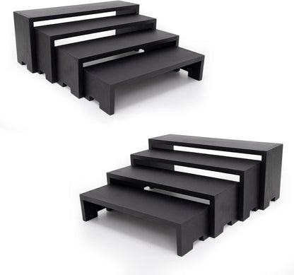 Large Display Wood Risers Wooden Stand 8 Tier Wood Racks Decorative Rectangular, 2 Set 8 Piece